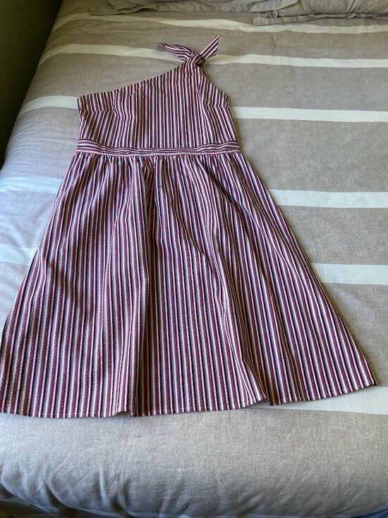 LOFT Dresses & Skirts - NWT Womens LOFT Red Striped One Shoulder Halter Dress Sz 8